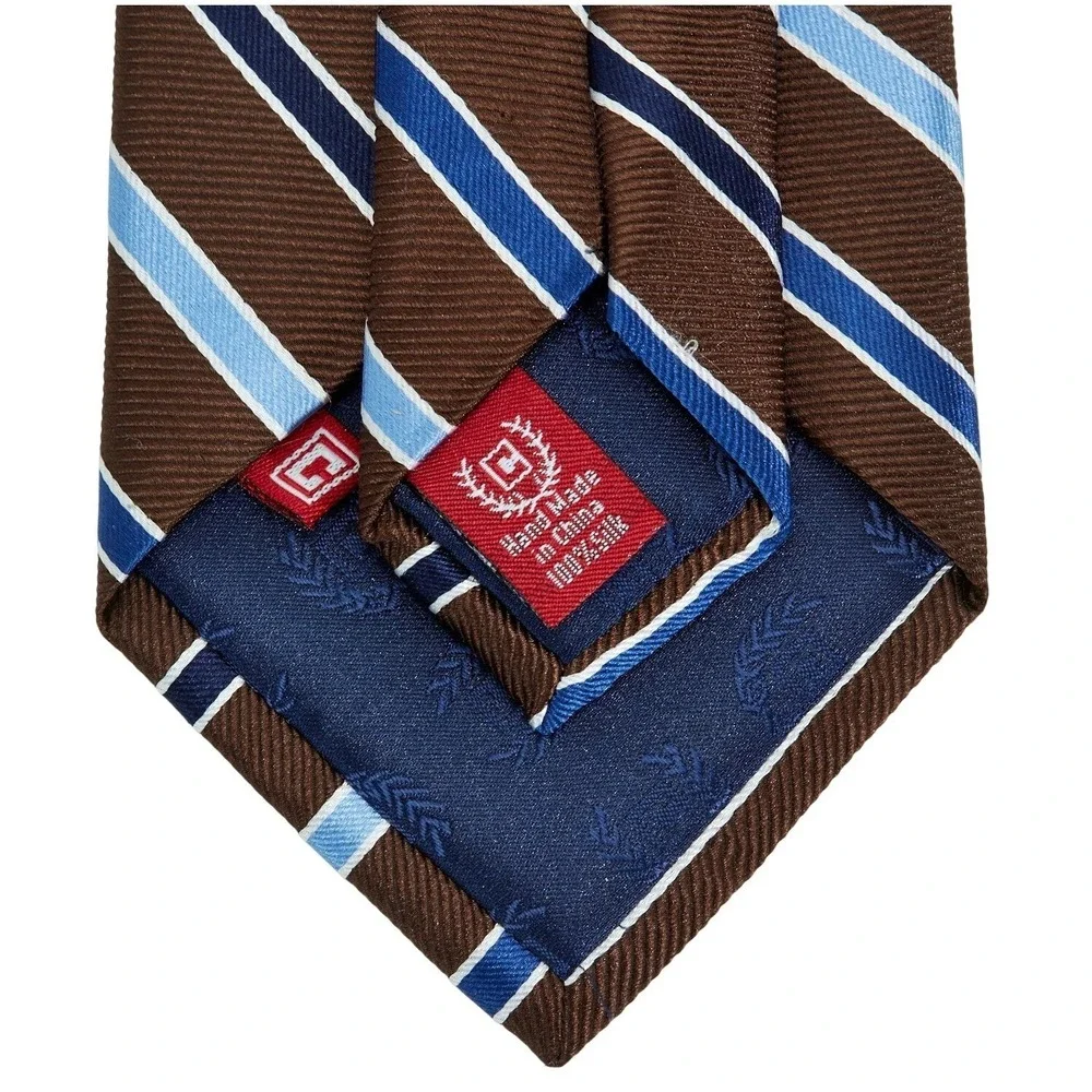 CHAPS Mens 100% Silk Classic Necktie‎ Designer STRIPED Brown Blue Striped EUC